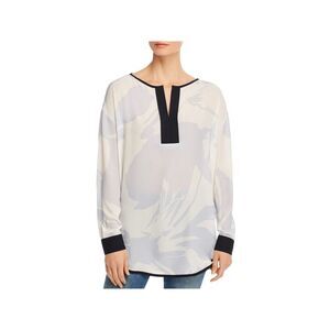 LYSSE Womens Ivory Printed Long Sleeve Split Wear To Work Top XS
